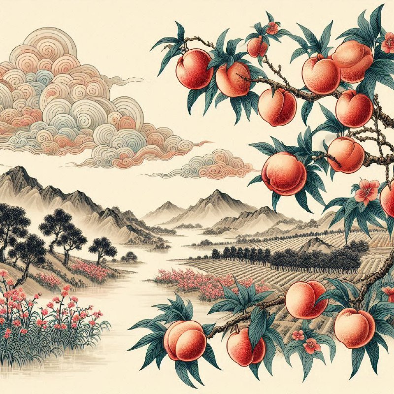 Peach Orchard With Auspicious Clouds Chinese Painting