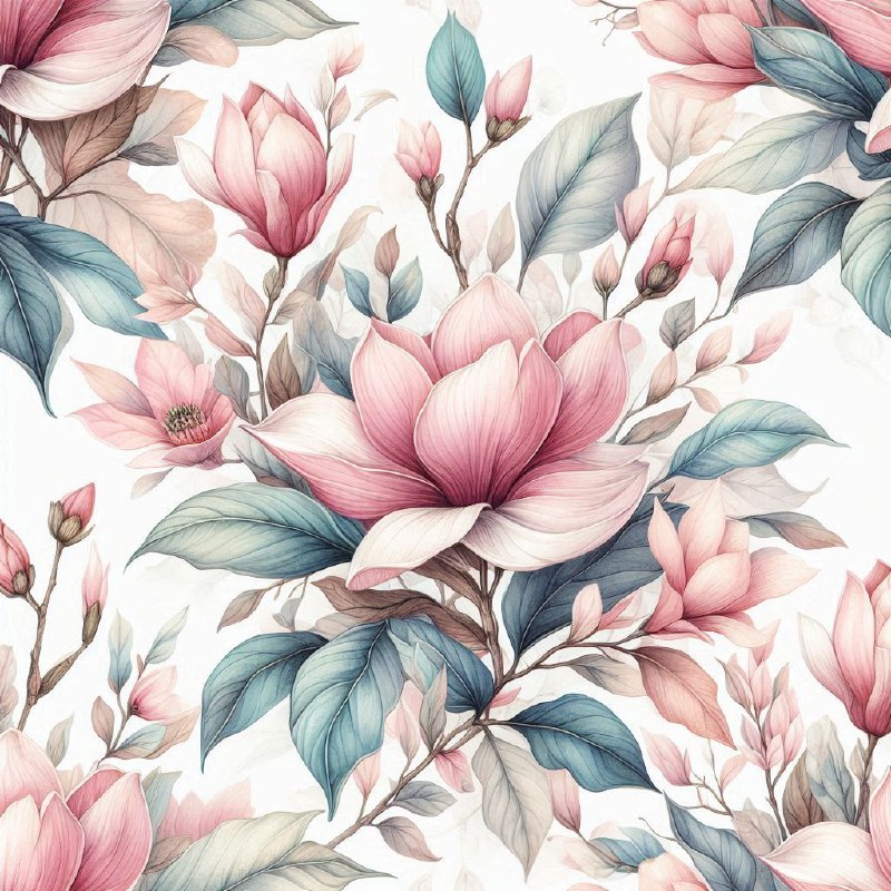 Watercolor Pink Magnolia Seamless Floral Pattern