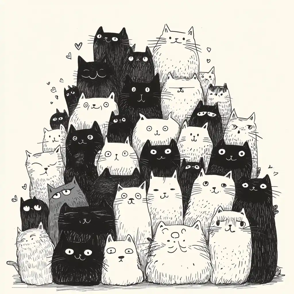 Stacked Cats Cartoon Chaos