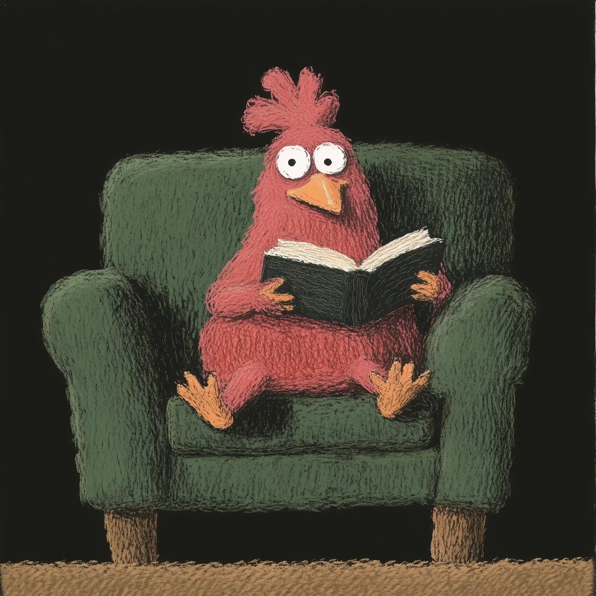 Cozy Chicken Reading Illustration