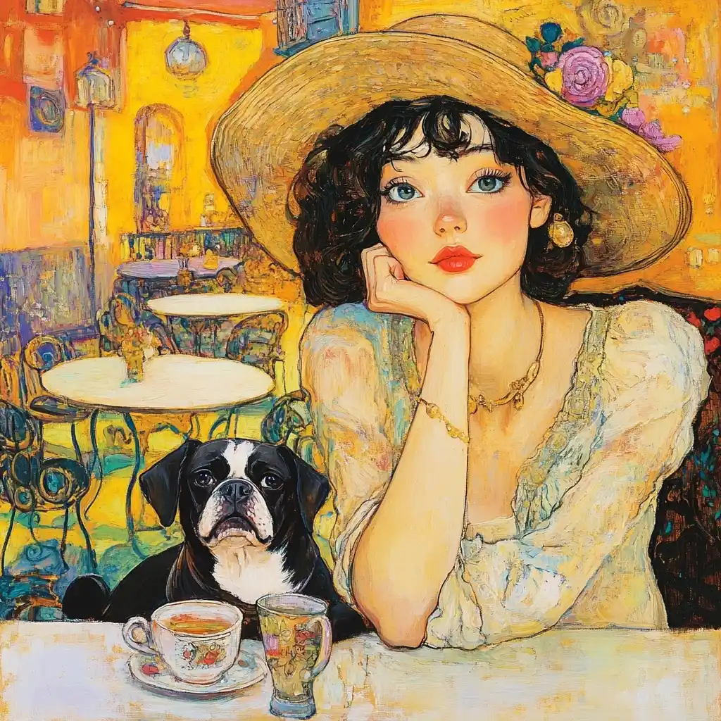 Klimt Girl with Pug