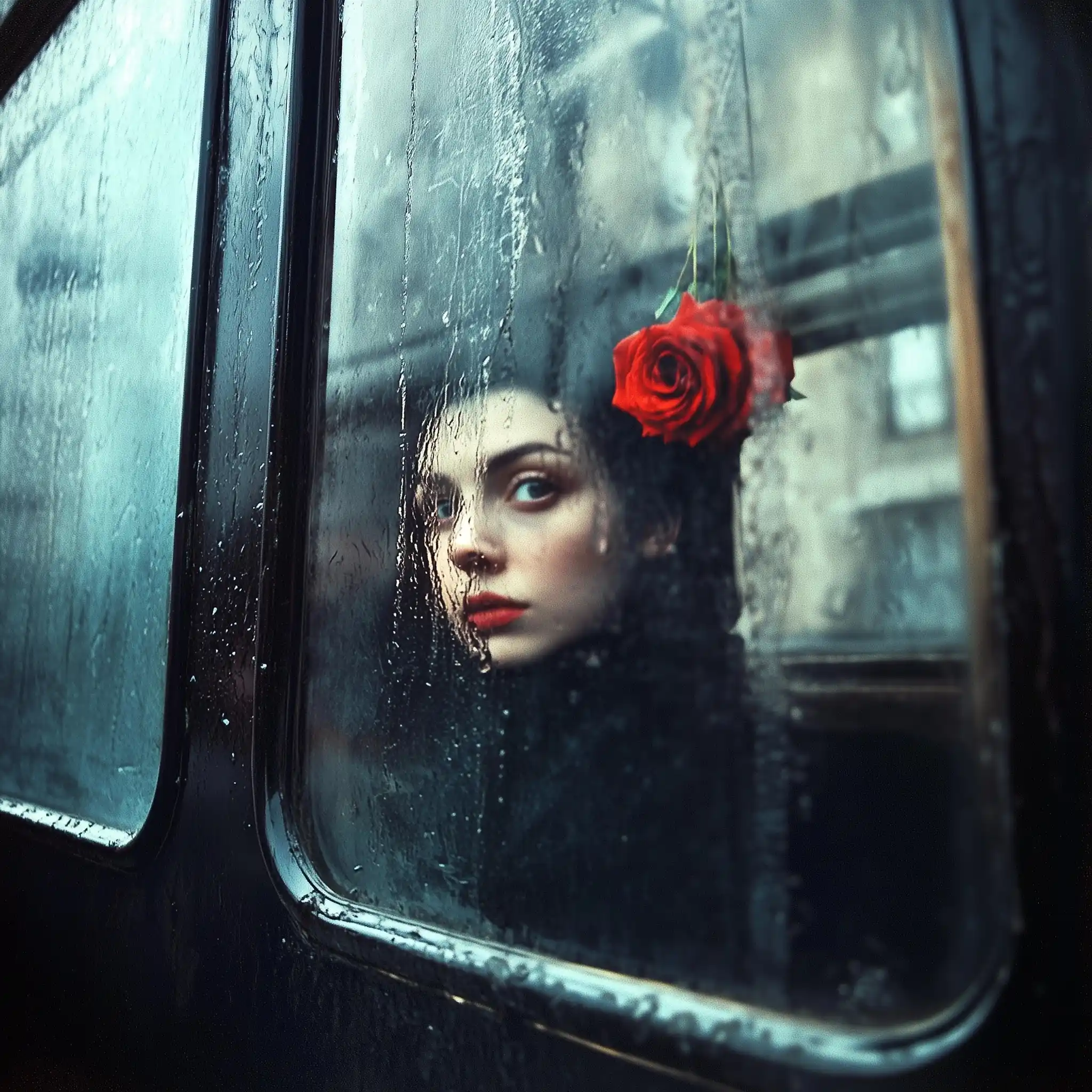 Roses Behind Wet Glass