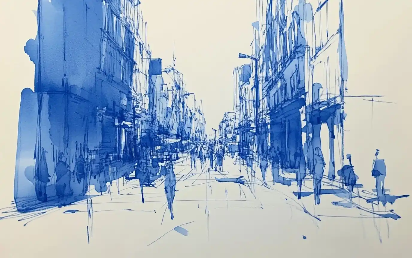 Horizon Sketch in Blue Ink