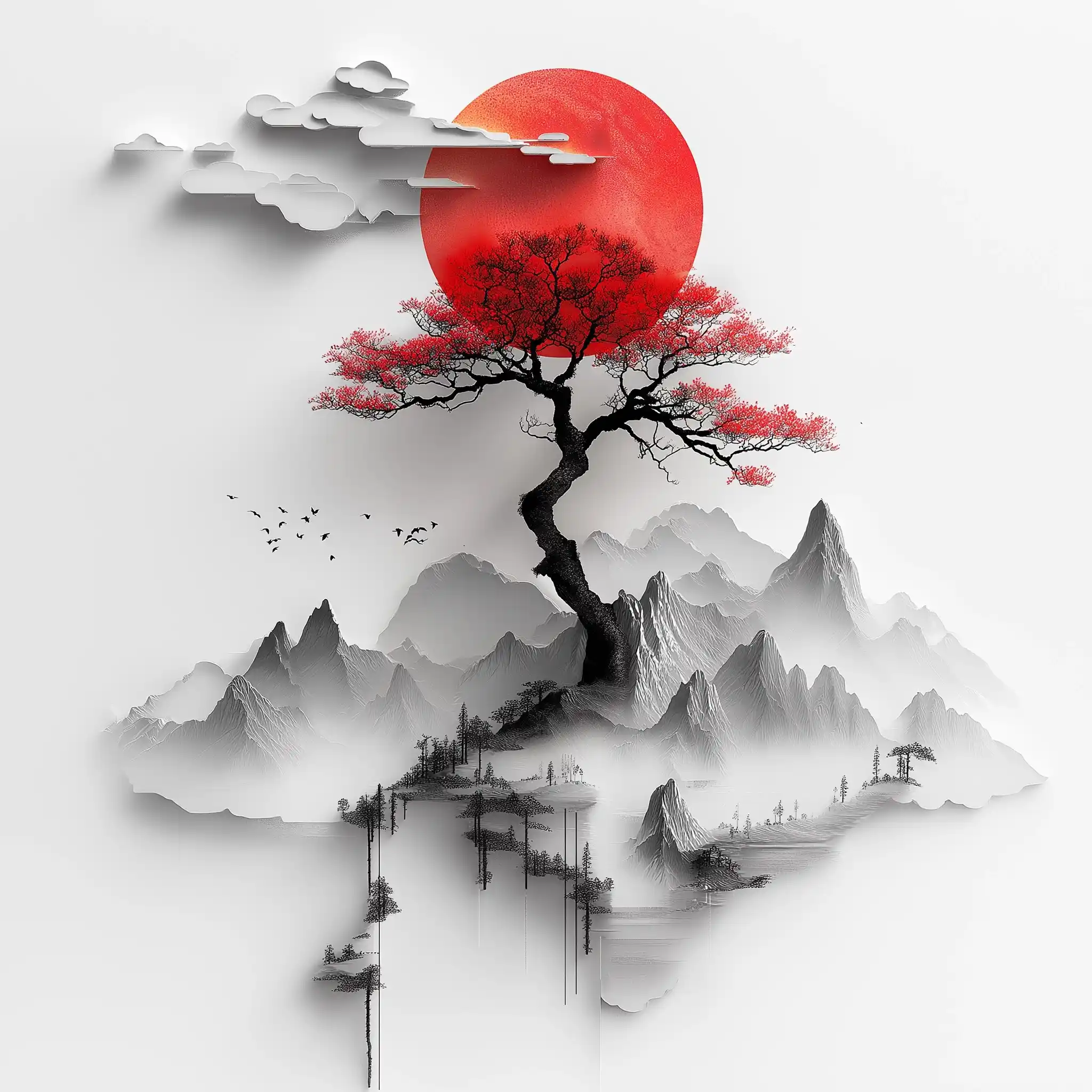 Abstract Tree with Mountains