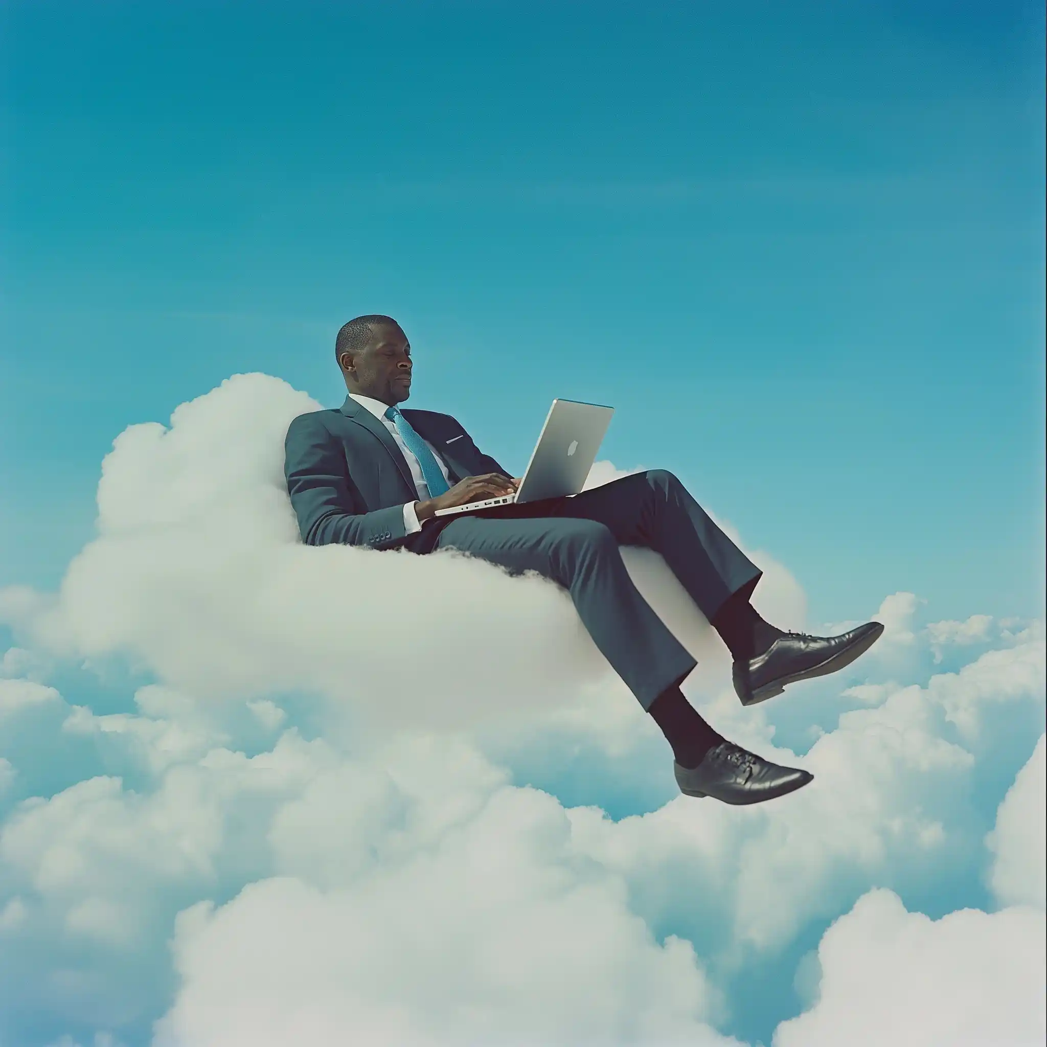 Floating Businessman in Clouds