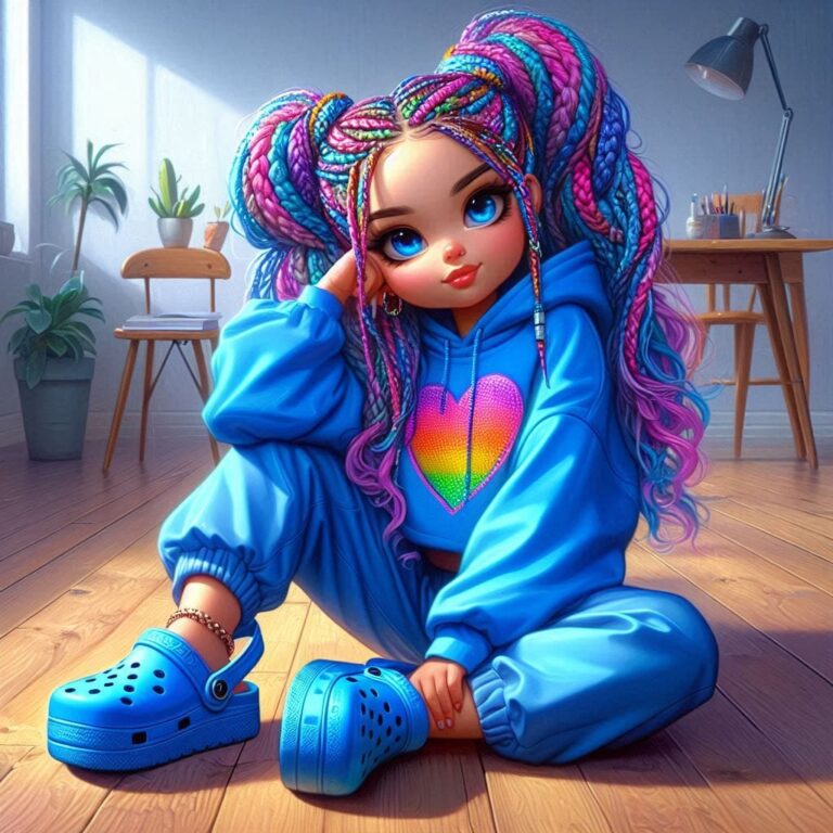 Chibi Latina With Multicolored Braids Oil Painting