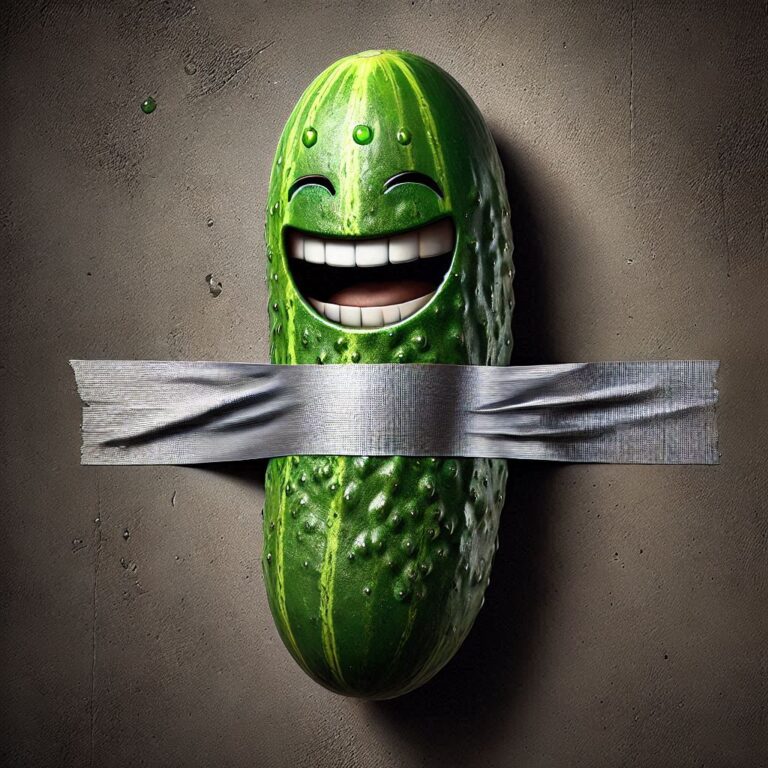 Smiling Cucumber with Tape on Wall