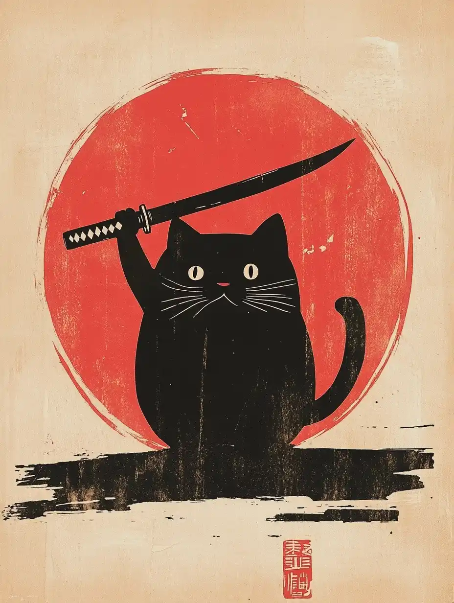 Minimalist Cat with Katana