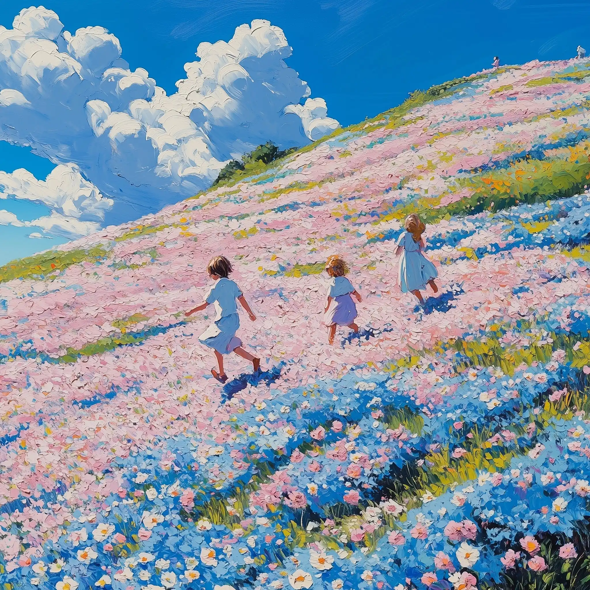 Children Running on Floral Ground