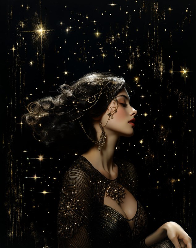 Intense Woman Under Planets Golden Age Illustration