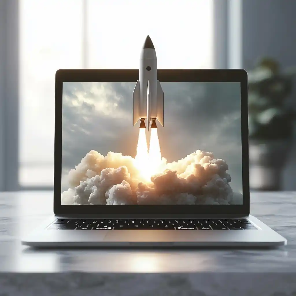 Realistic Laptop with Rocketship