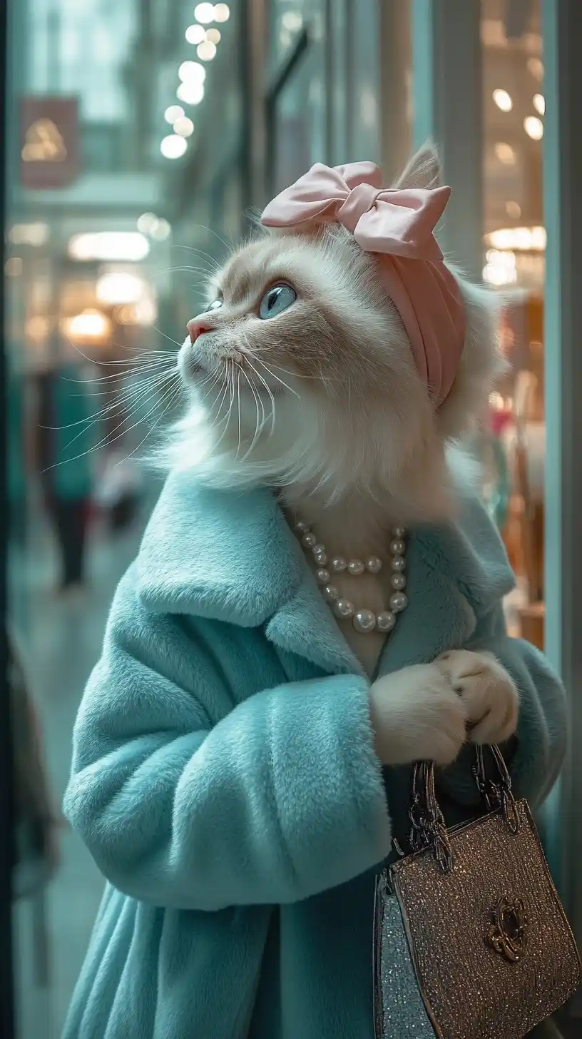Sophisticated Cat Shopping Scene