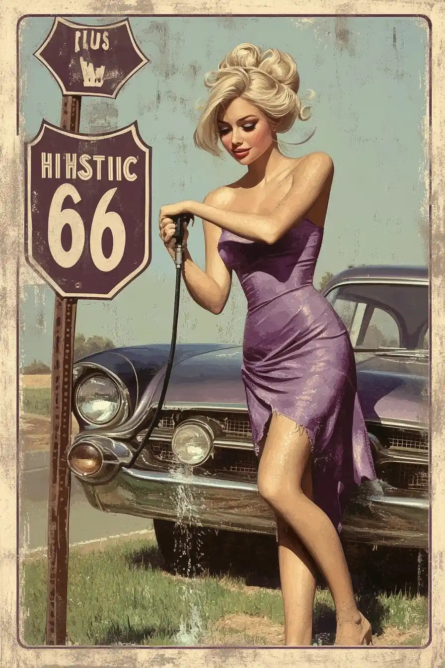 Vintage Poster Woman Washing Car
