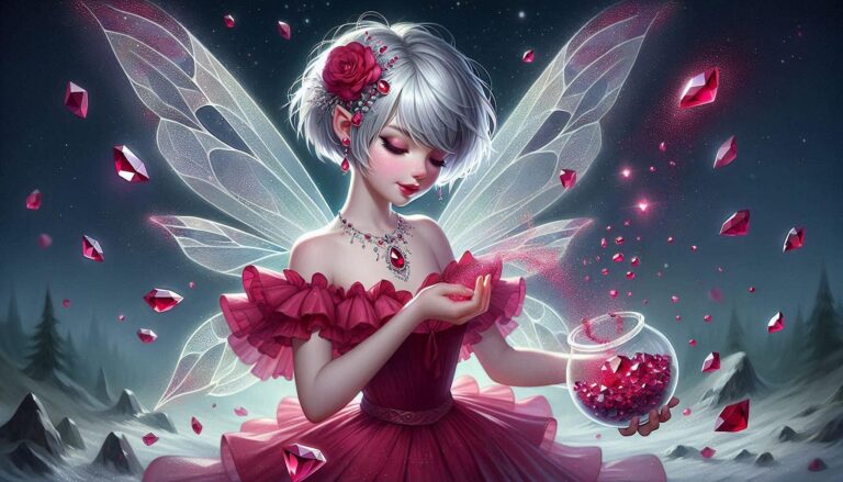 Silver-Haired Fairy Sprinkling Ruby Dust Oil Painting