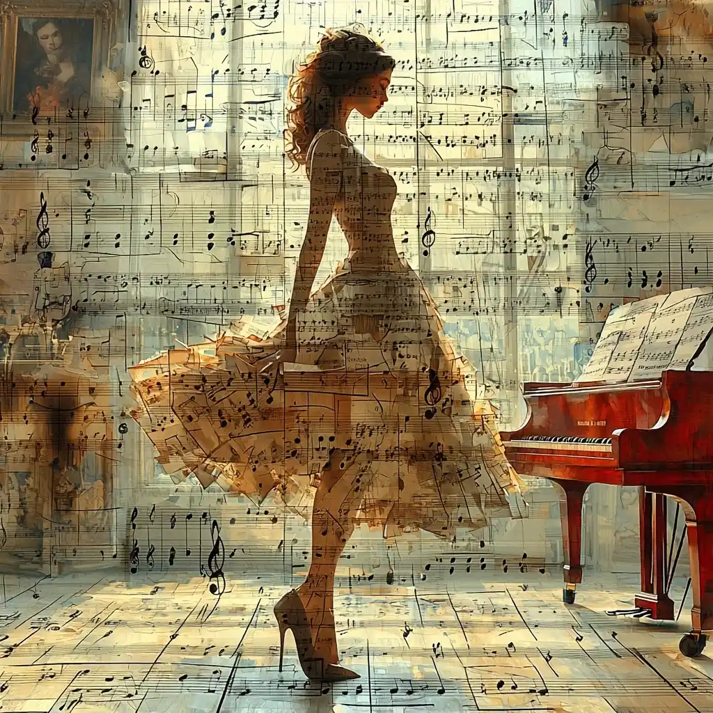 Musical Woman in Mucha Style
