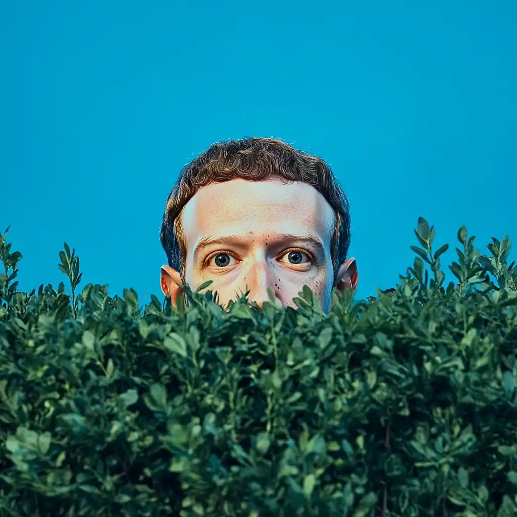 Zuckerberg Behind Bushes Illustration