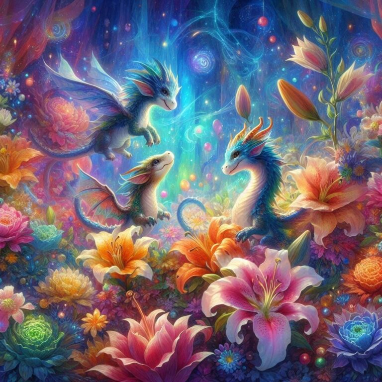 Two Cute Dragons Playing Among Lilies Acrylic Art
