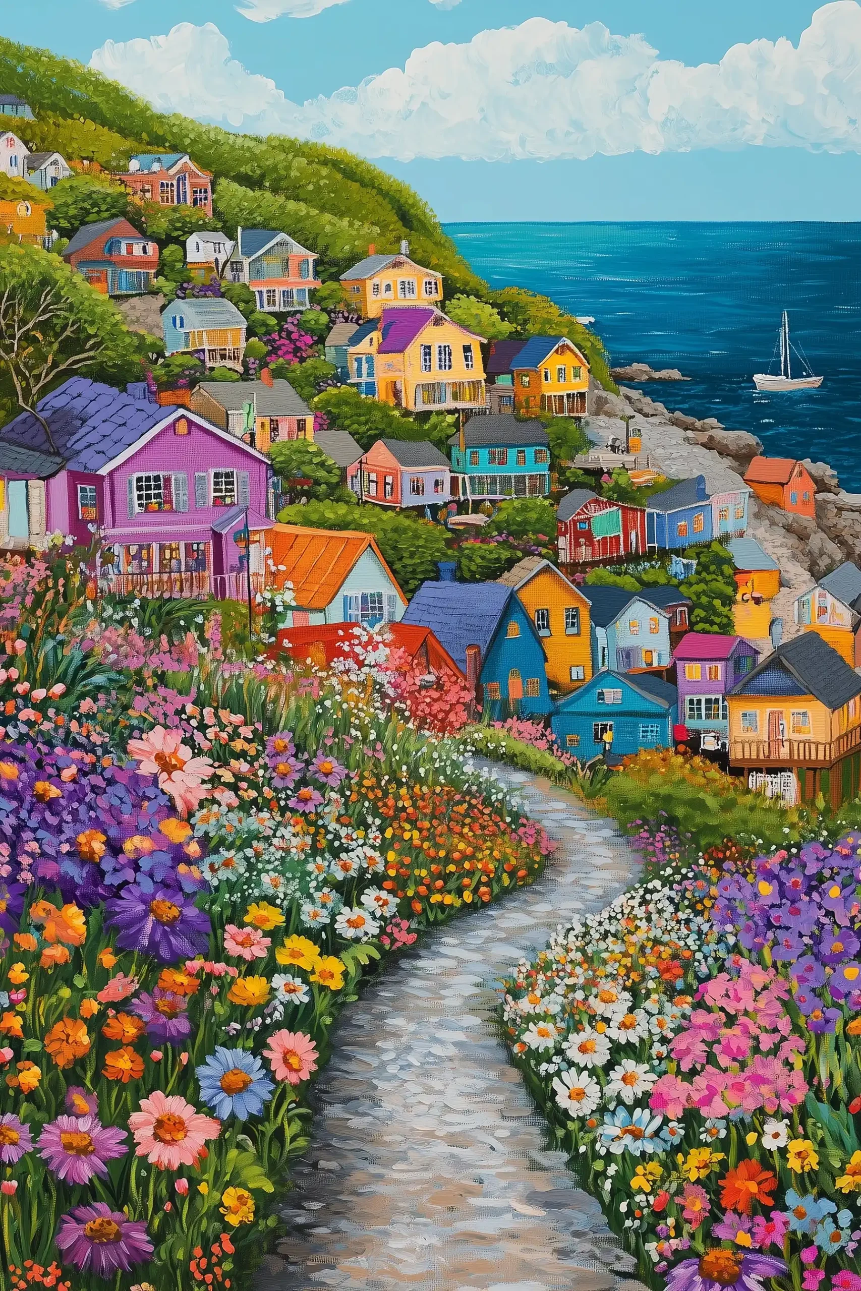 Colorful Coastal Village Acrylic