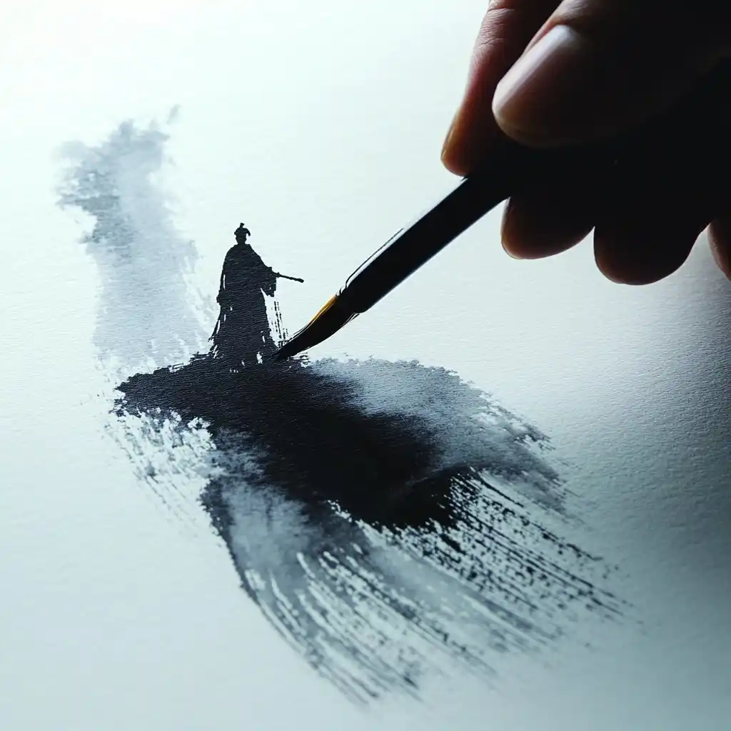 Tiny Man in Brush Stroke