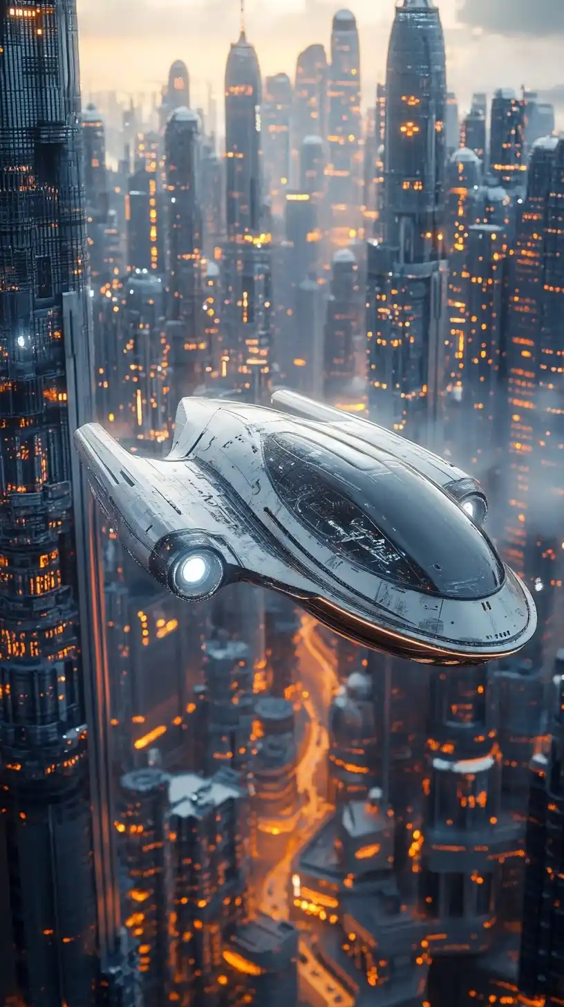 Futuristic Vehicle Over City