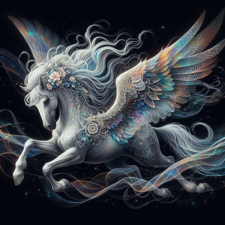 Pegasus in Flight Watercolor on Black Background