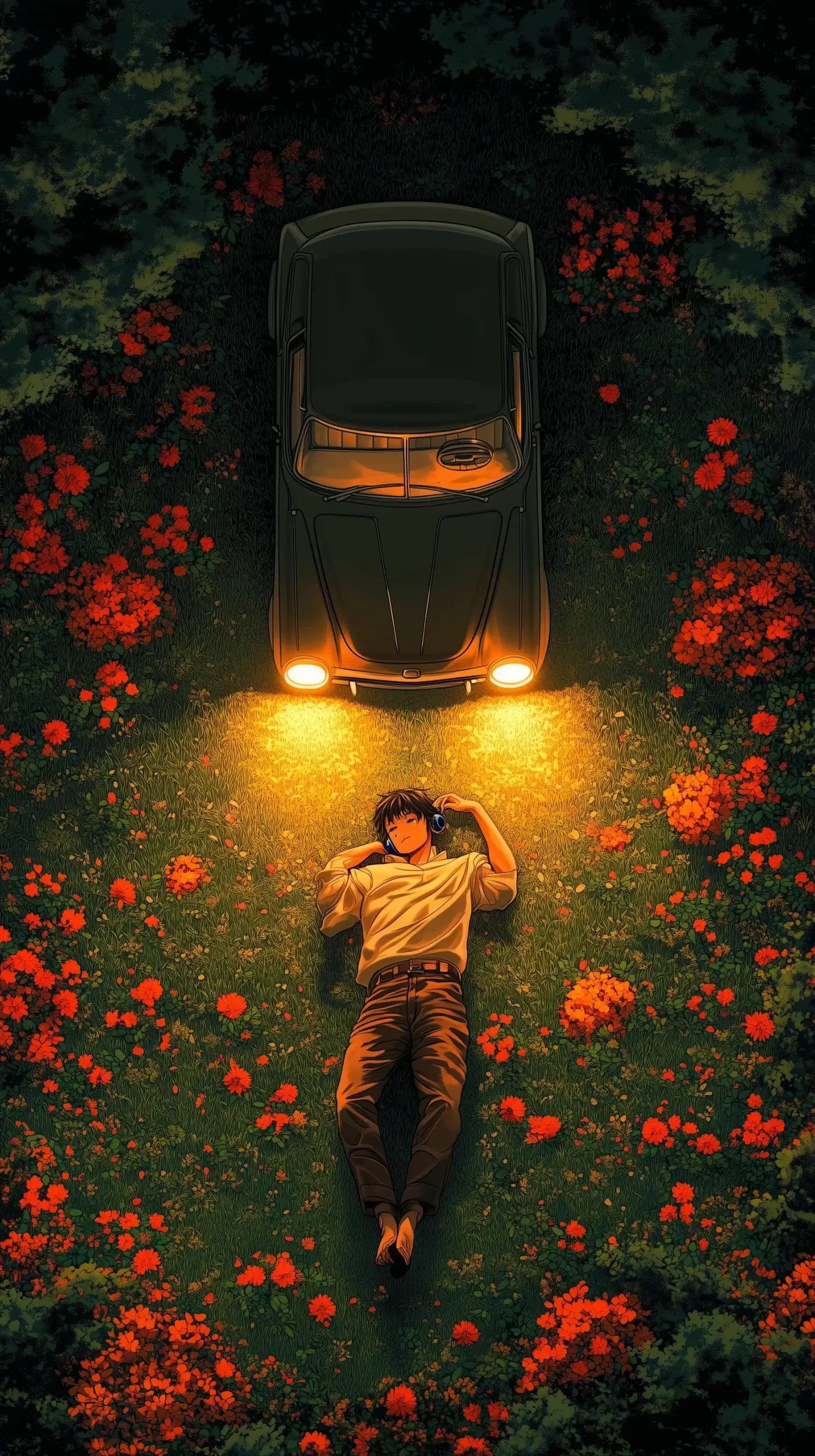 Anime Nighttime Countryside Scene