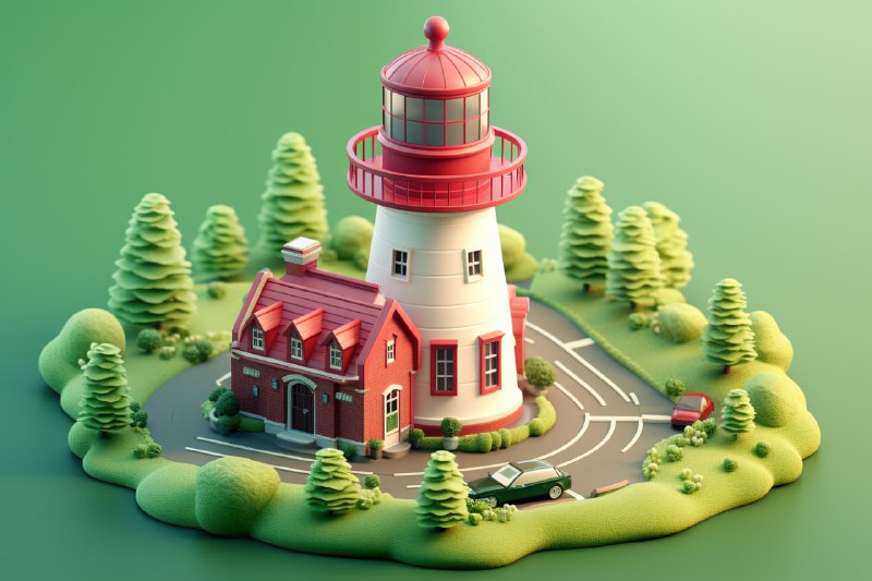 Tiny Isometric Red White Lighthouse 3D Render