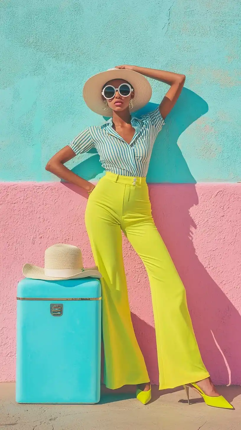 Neon Fashion Against Wall