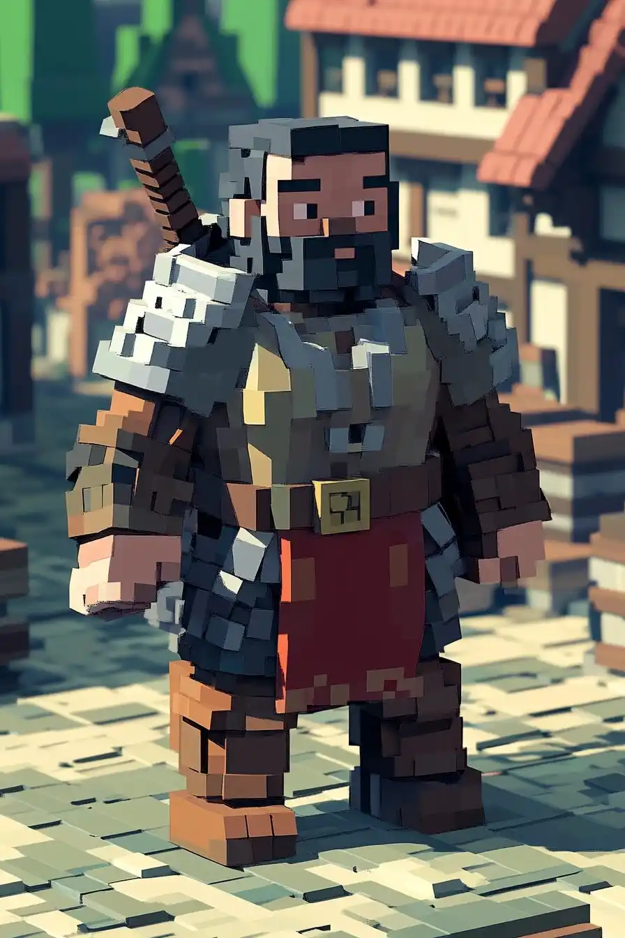 Pixel Art Paladin in Village