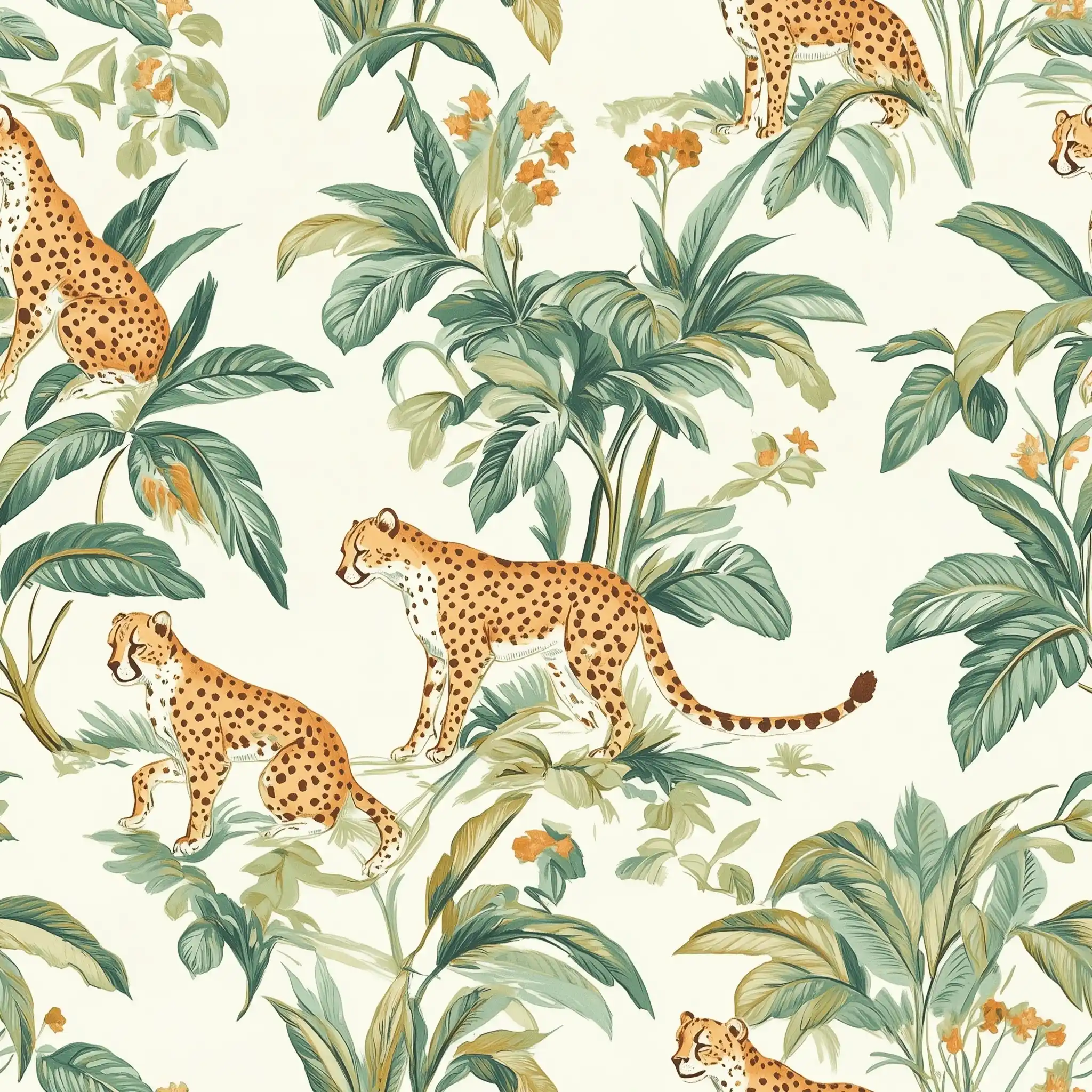 Cheetahs Among Tropical Foliage