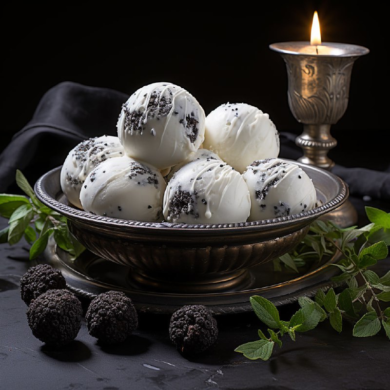Stevia Ice Cream Balls Dark Food Photography