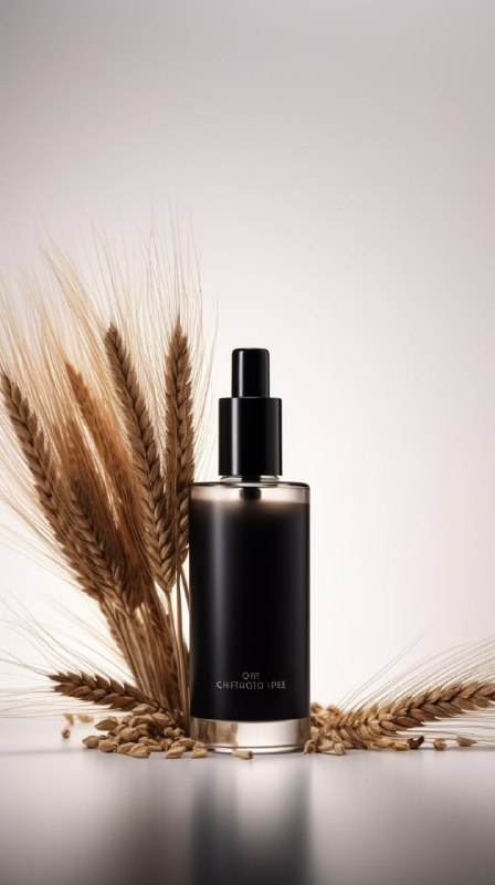 Black Face Serum Bottle With Pampas Grass Product Ad