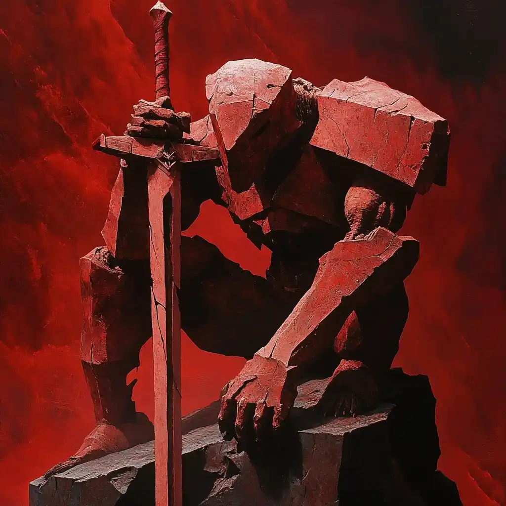 Brutalist Golem with Sword