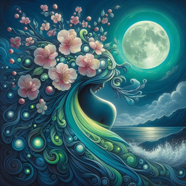 Blossoming Moonbeam Gloom-Core Painting Neon Green