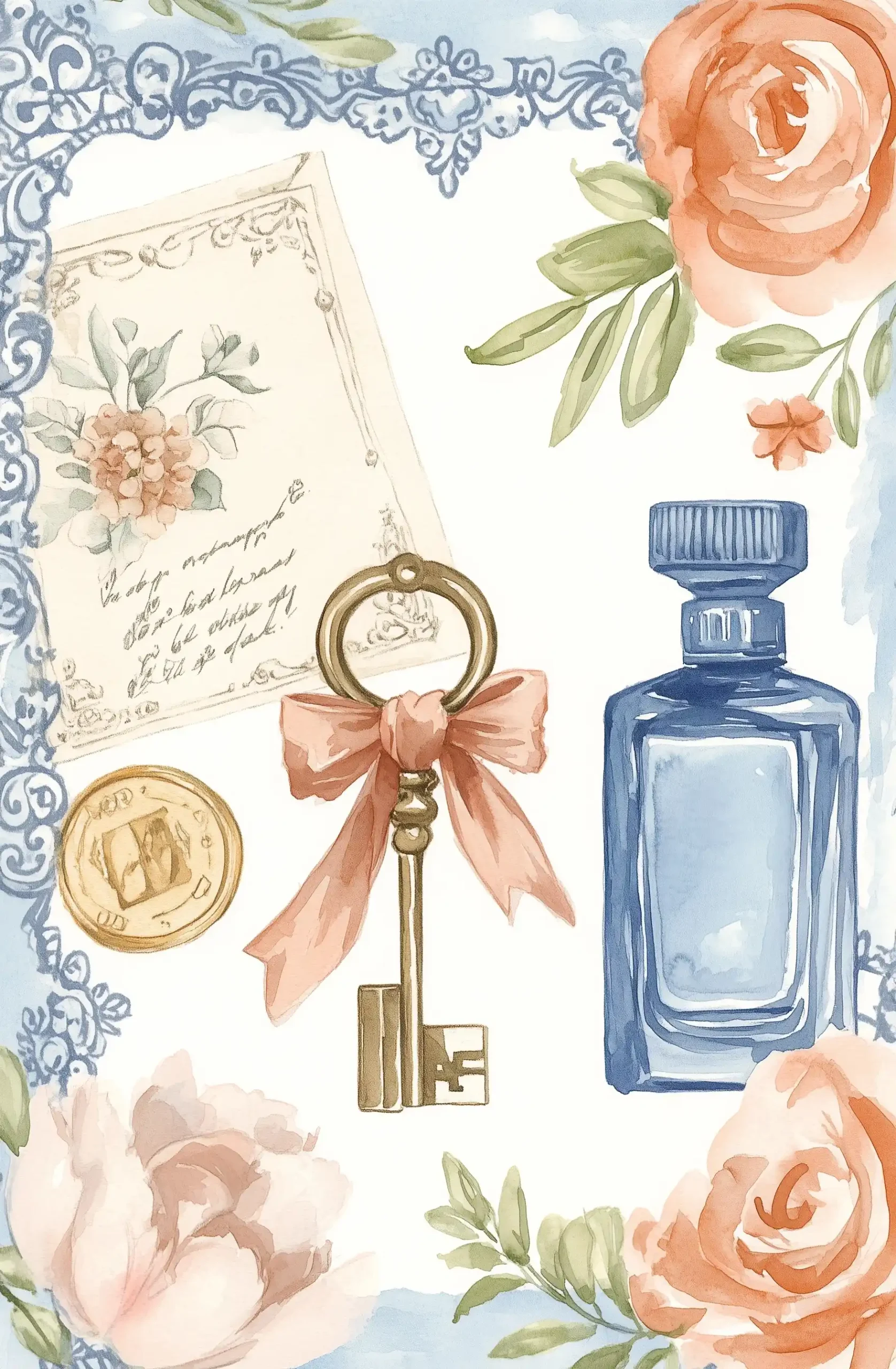 Watercolor Key with Ephemera