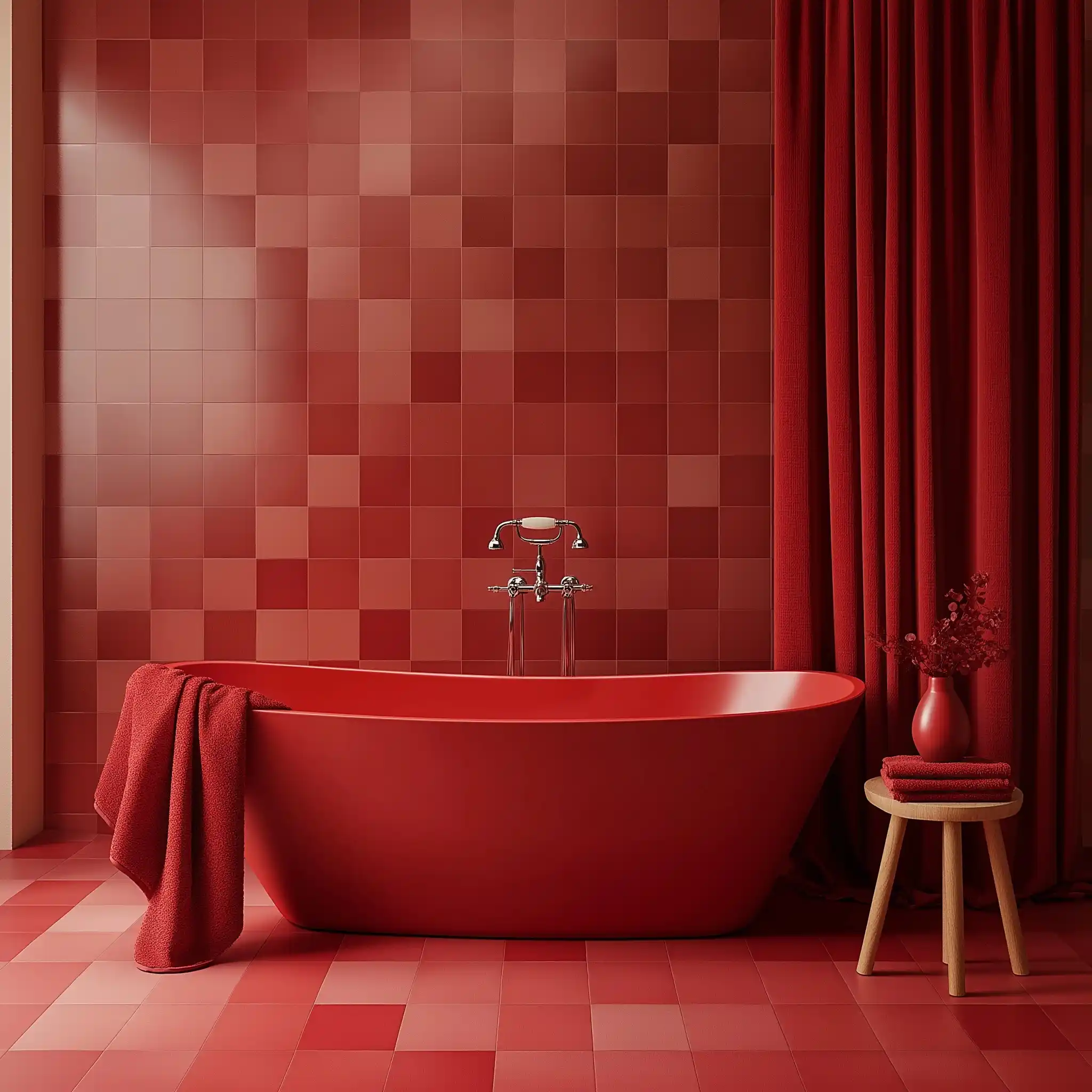 Red Minimalist Bathroom Scene