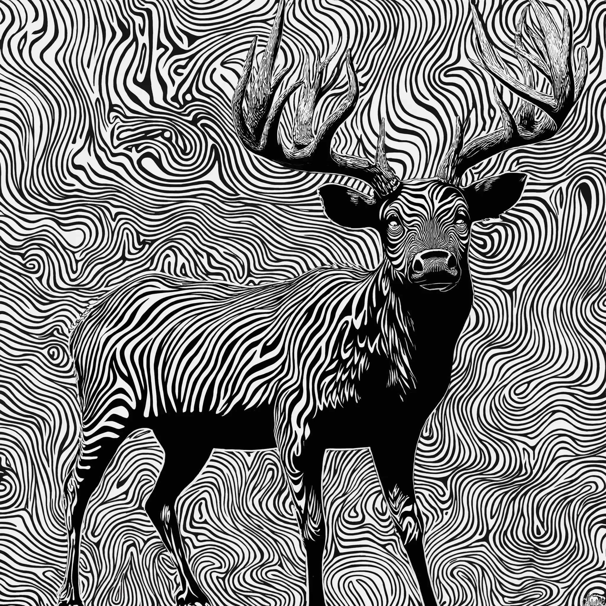 Surreal Woodcut of Deformed Alces