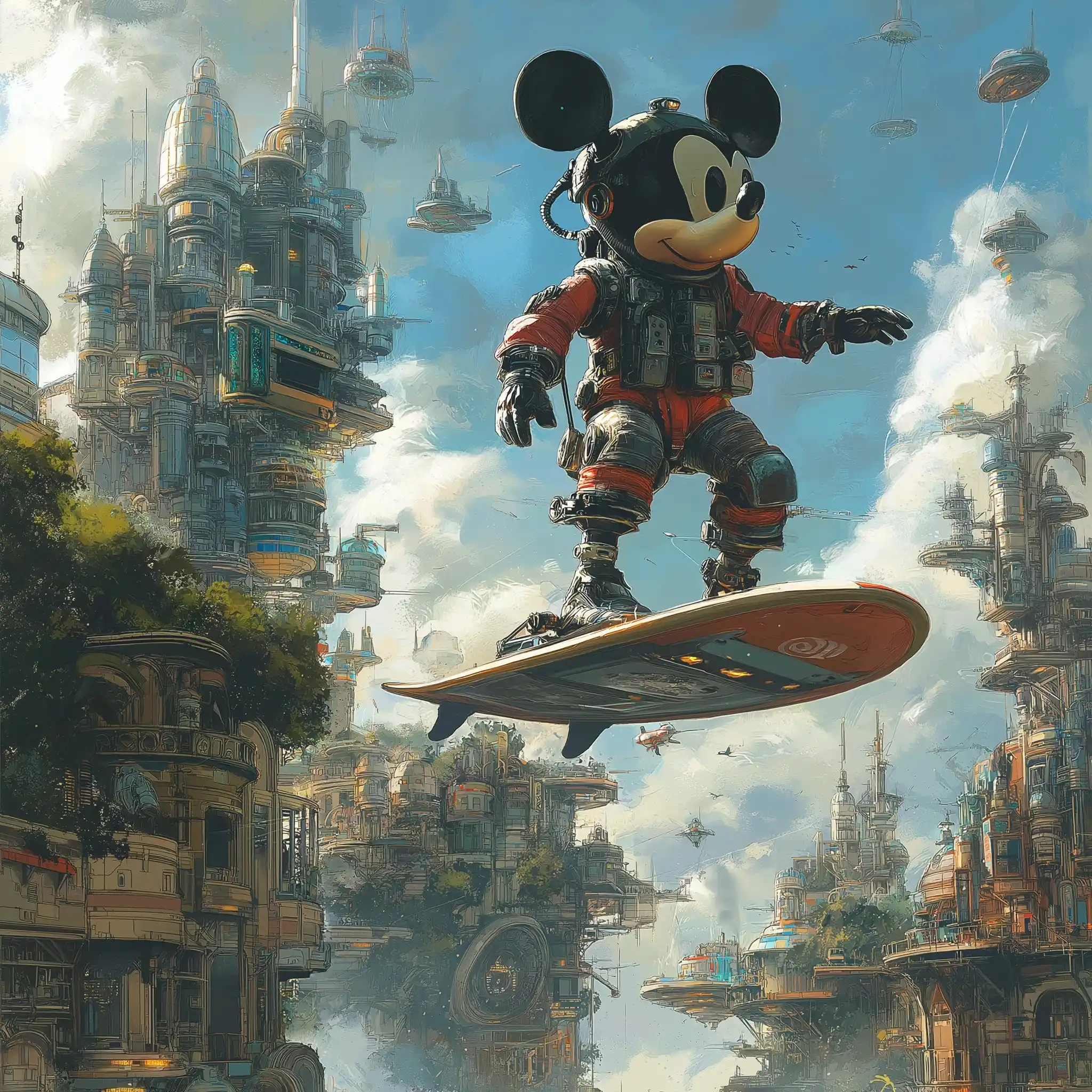 Futuristic Hoverboard Cityscape