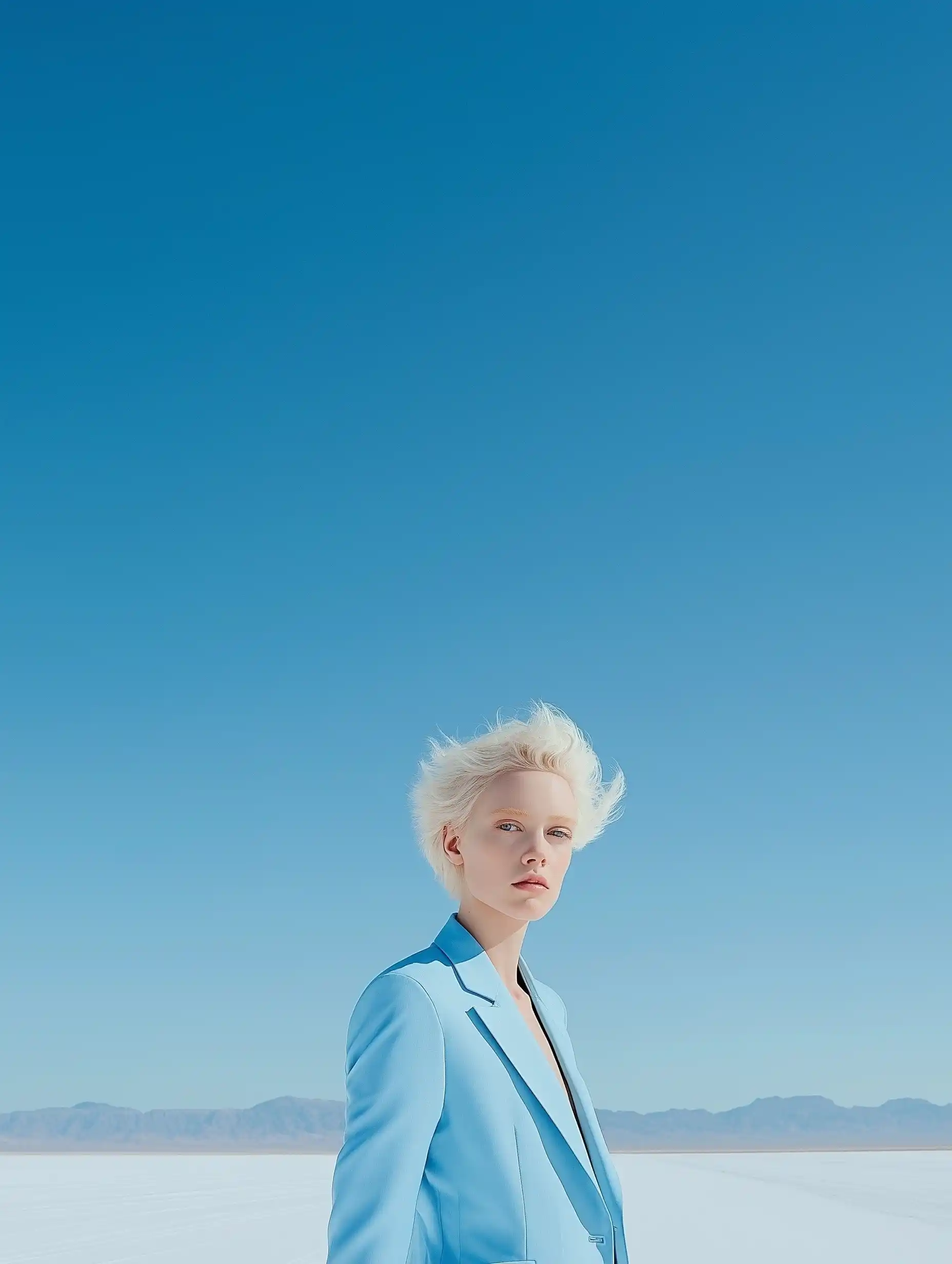 Albino Woman in Blue Suit