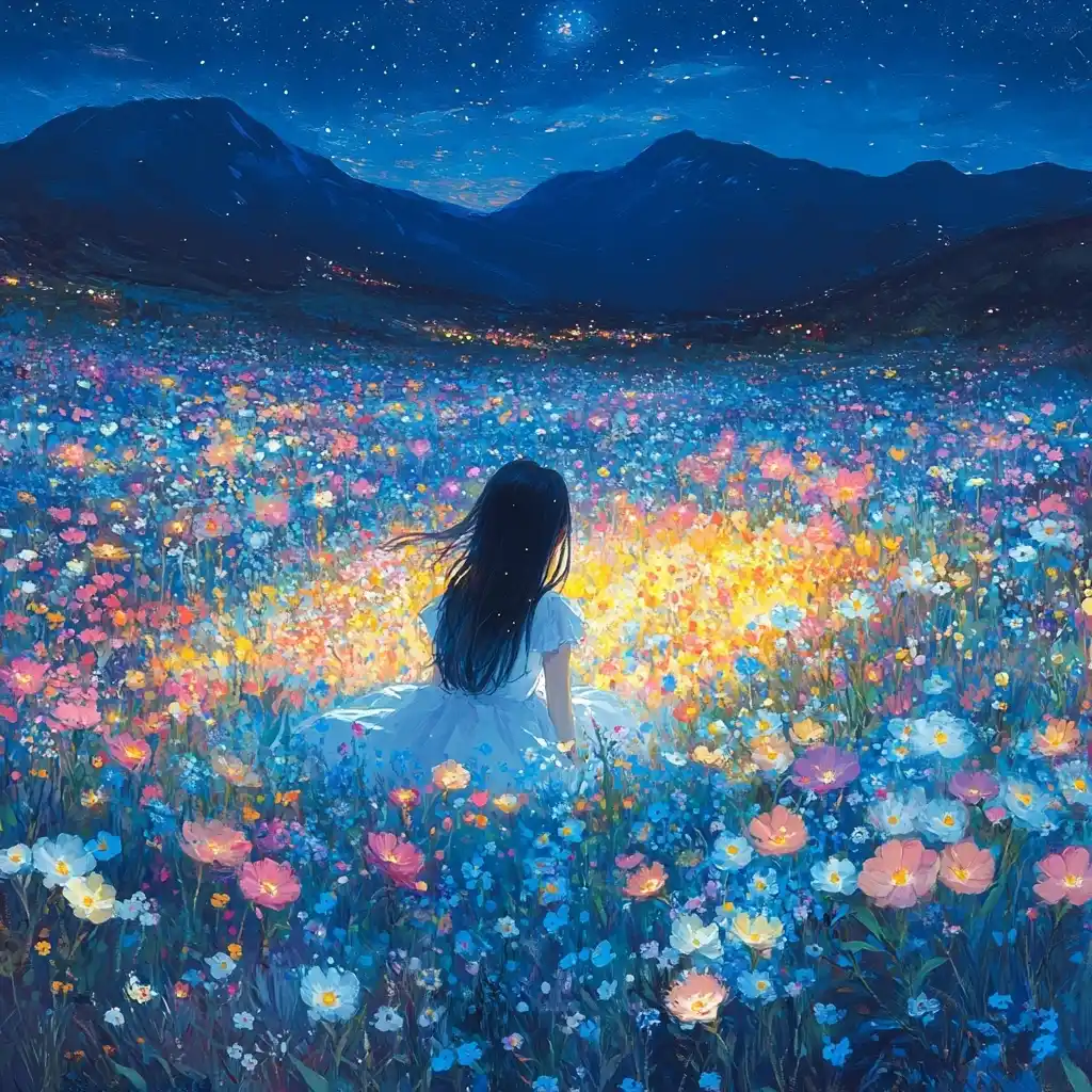 Mystical Meadow at Night