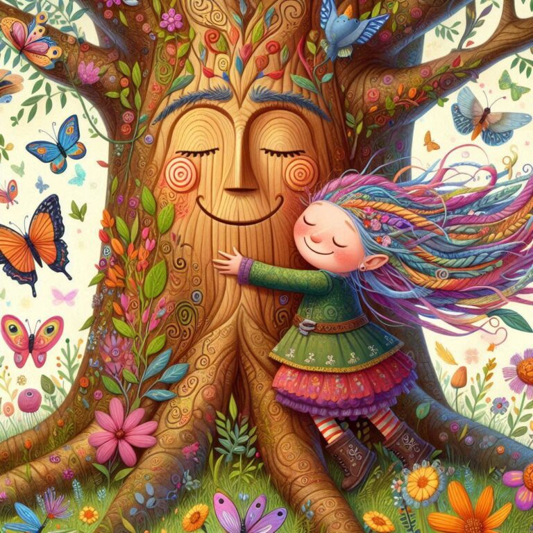 Whimsical Tree Hugger Illustration