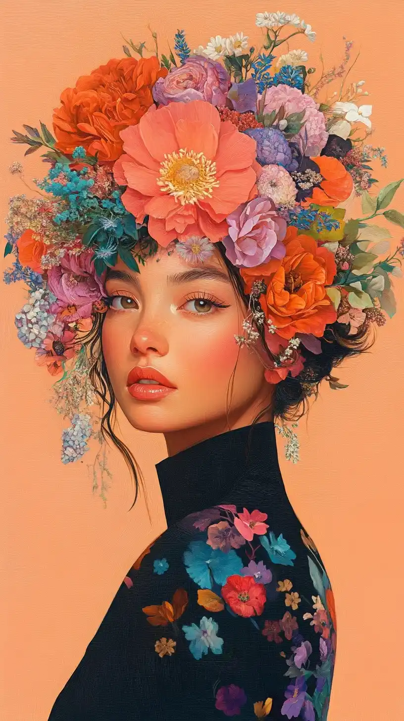 Vibrant Woman with Floral Headpiece