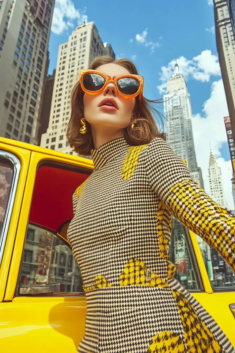 High-Fashion Model in Taxi