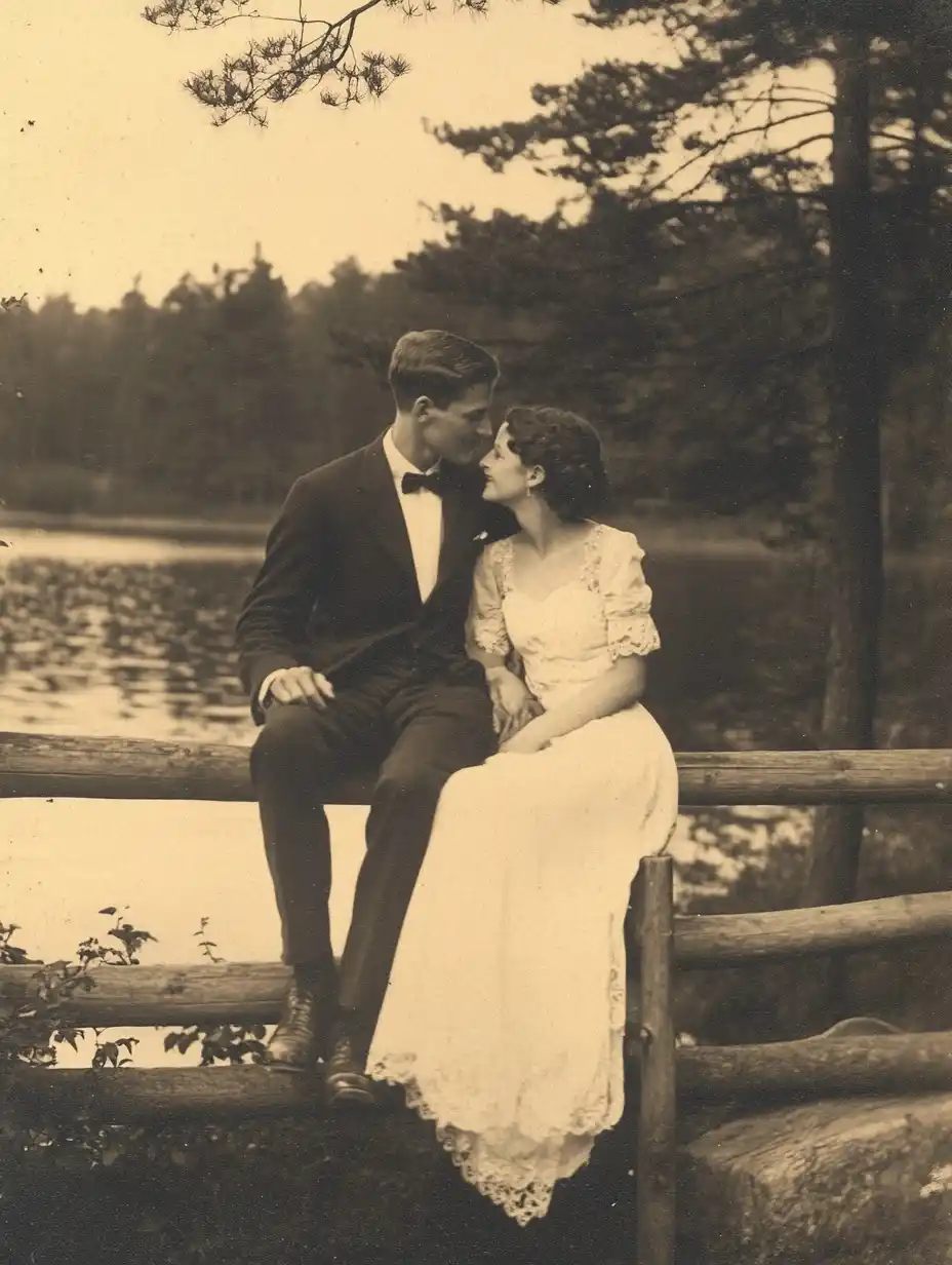 Vintage Couple by Lake