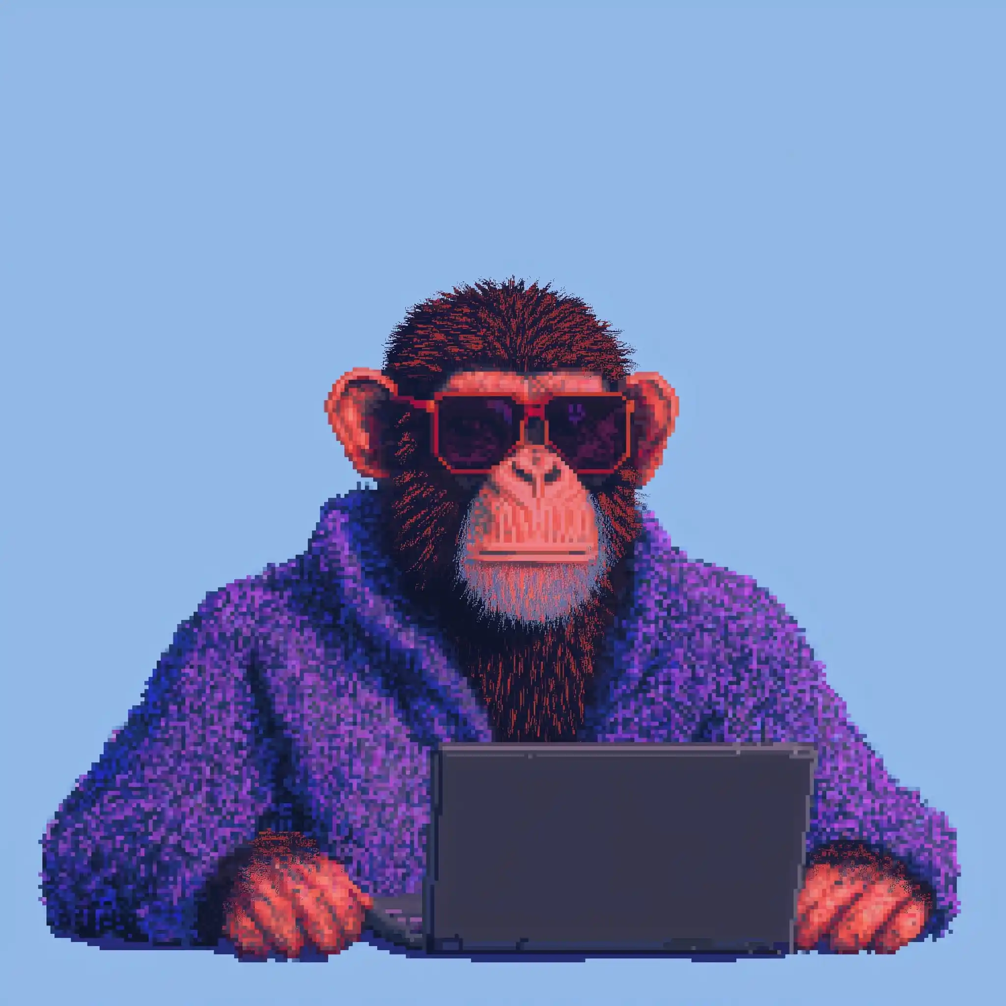 Pixel Art Monkey with Laptop