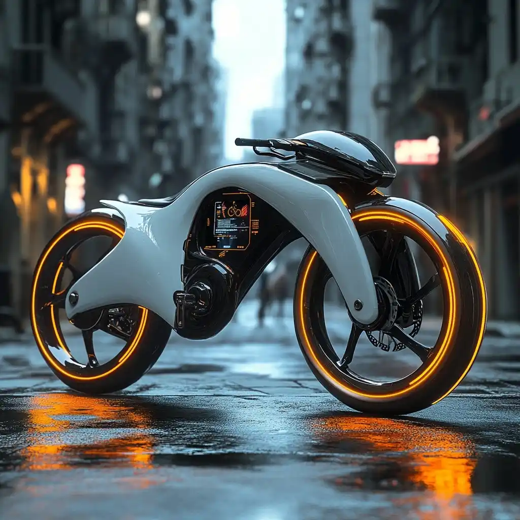 Futuristic Bicycle in Cityscape