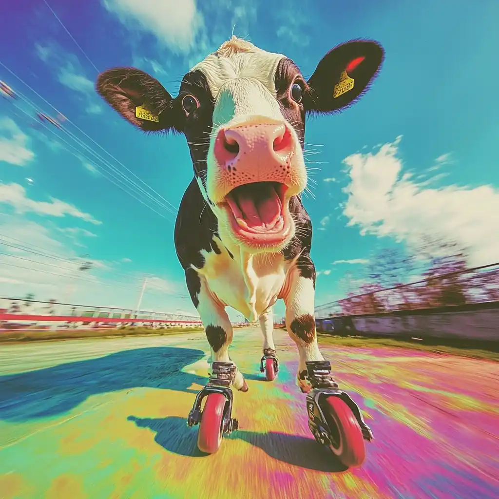 Colorful Cow on Rollerblades