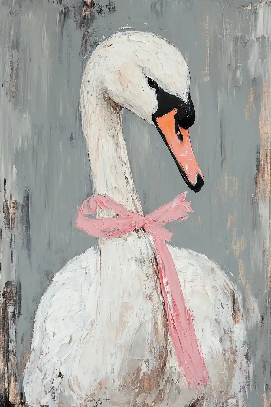 Swan with Ribbon Oil Painting