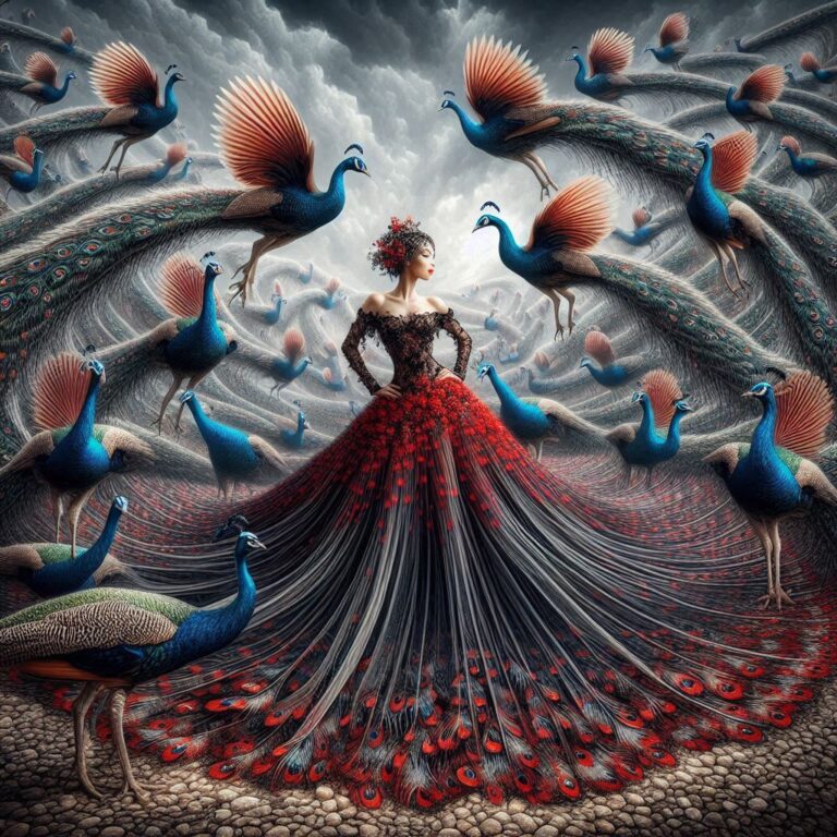 Lady in Sheer Dress With Peacocks Droste Effect