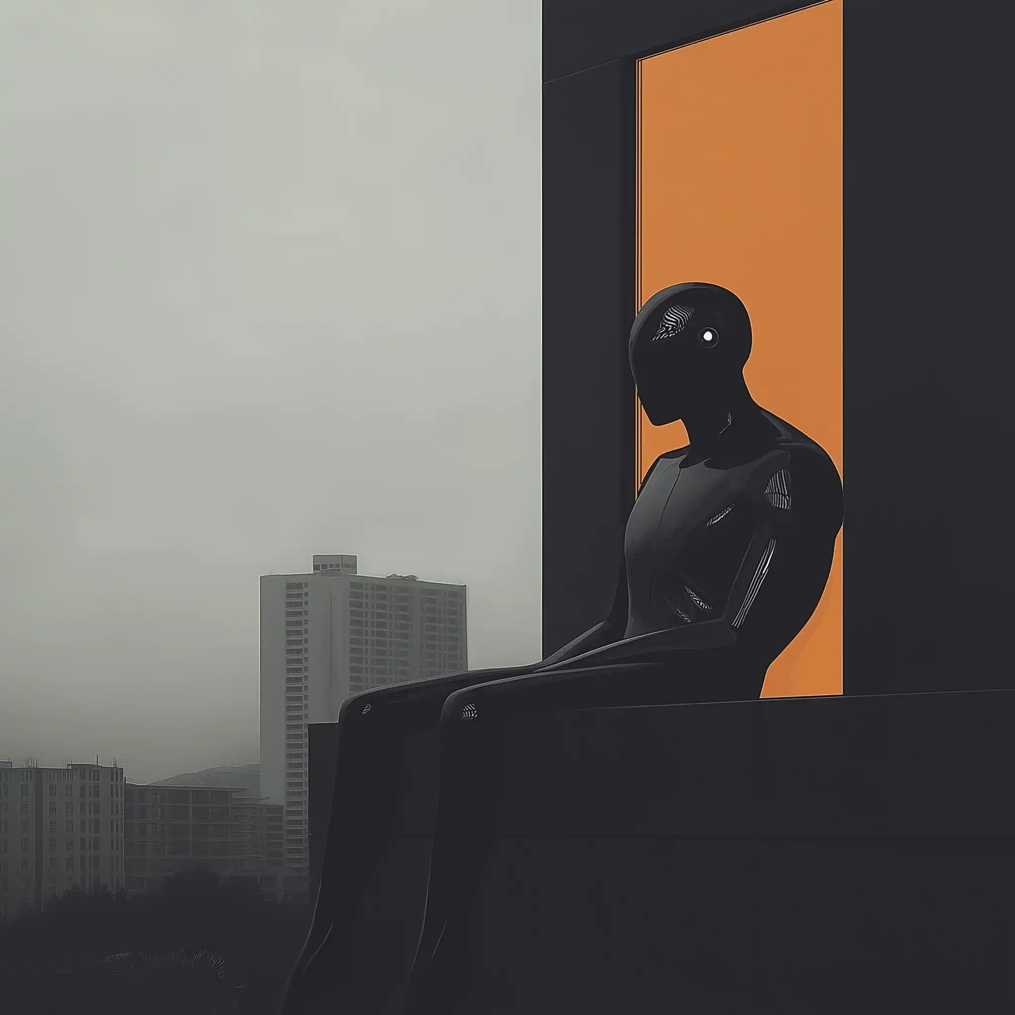 Futuristic Robot Overlooking Cityscape